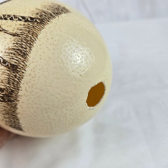 Hand Etched Giraffe on Ostrich Egg with Wooden Stand Home Office Collectible - Picture 10 of 13